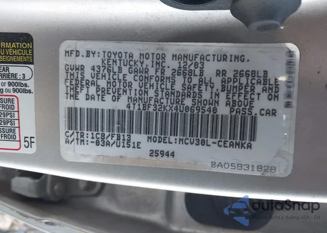 2004 Toyota Camry Le V6 from USA, damaged, VIN 4T1BF32KX4U069540